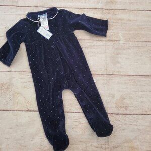 Jacadi navy blue velour one-piece footed playsuit sz 6m NWT